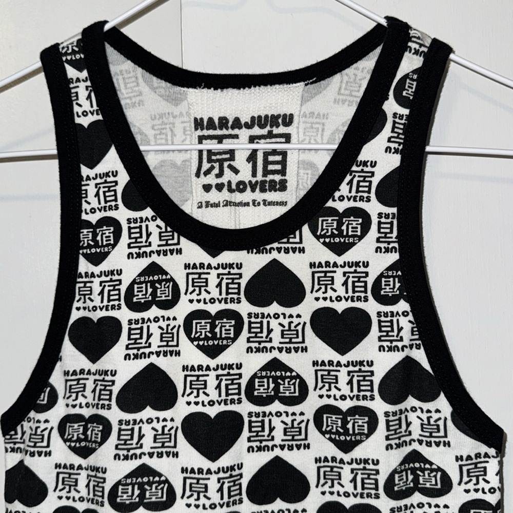 Harajuku Lovers by Gwen Stefani Ringer Tank Top Black & White Hearts S Small Y2K - Picture 4 of 15